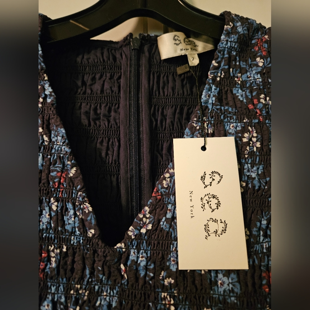 Sea New York Navy Floral Midi Dress with Blue Blossoms - Picture 3 of 7